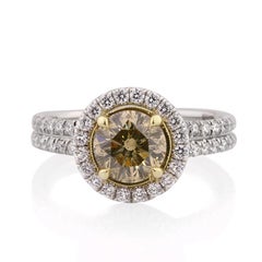2.49ct Fancy Brown Green Yellow Round Brilliant Cut Diamond Engagement Ring