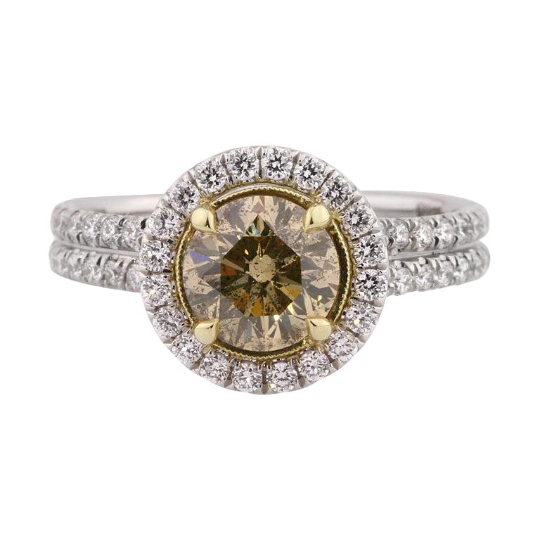 2.49ct Fancy Brown Green Yellow Round Brilliant Cut Diamond Engagement Ring