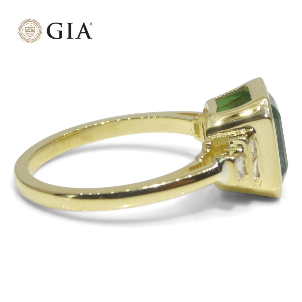 2.49ct Green Emerald, Diamond Ring set in 18k Yellow Gold, GIA Certified Zambian For Sale 5