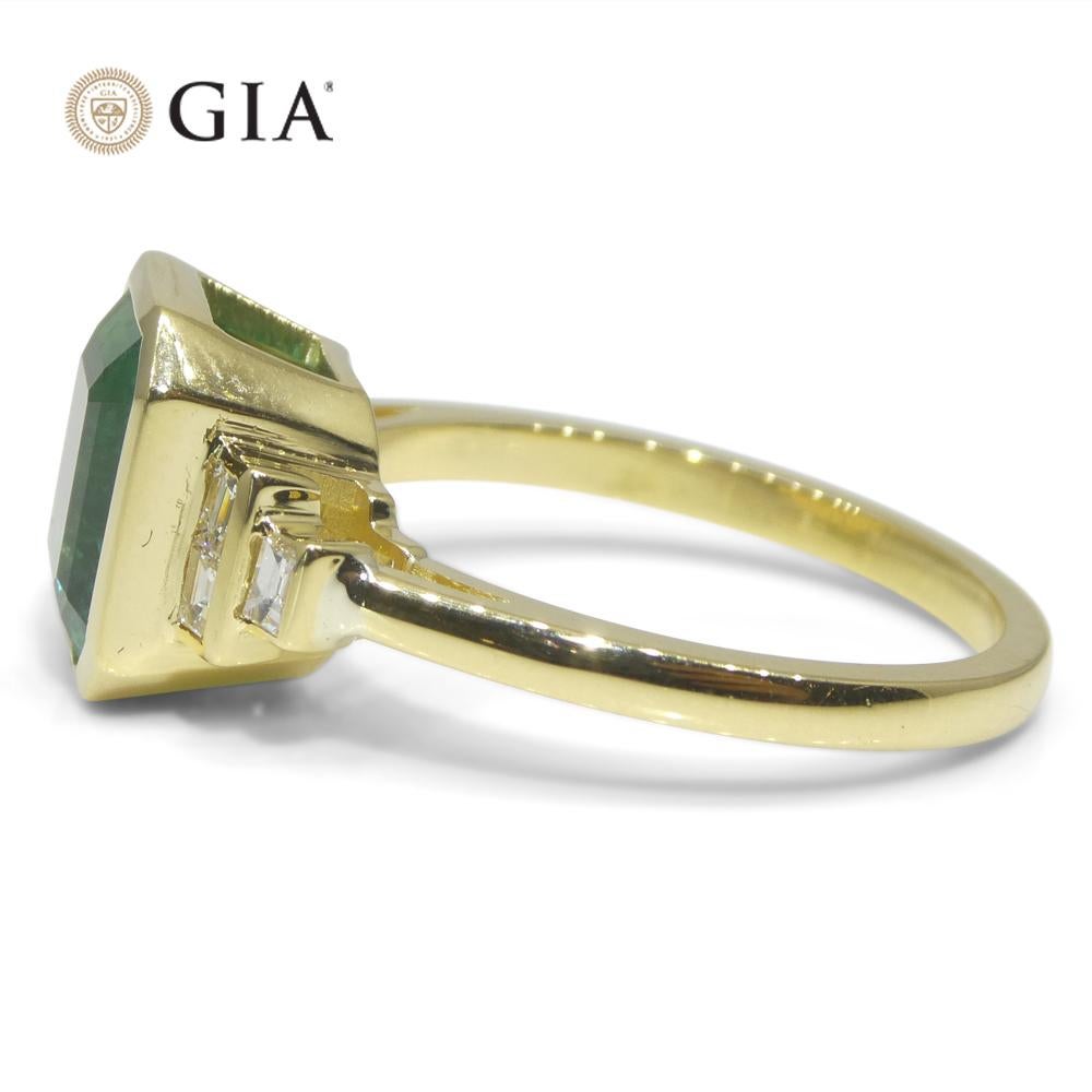 2.49ct Green Emerald, Diamond Ring set in 18k Yellow Gold, GIA Certified Zambian For Sale 7