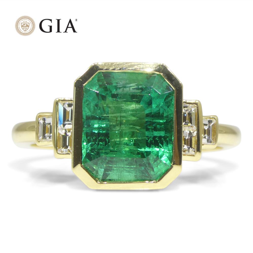 2.49ct Green Emerald, Diamond Ring set in 18k Yellow Gold, GIA Certified Zambian For Sale 8