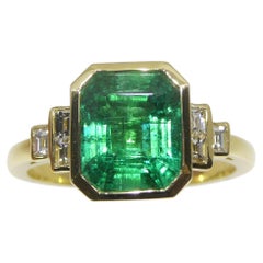 Esmeralda verde de 2,49 ct, anillo de diamantes engastados en oro amarillo de 18k, certificado GIA de Zambia