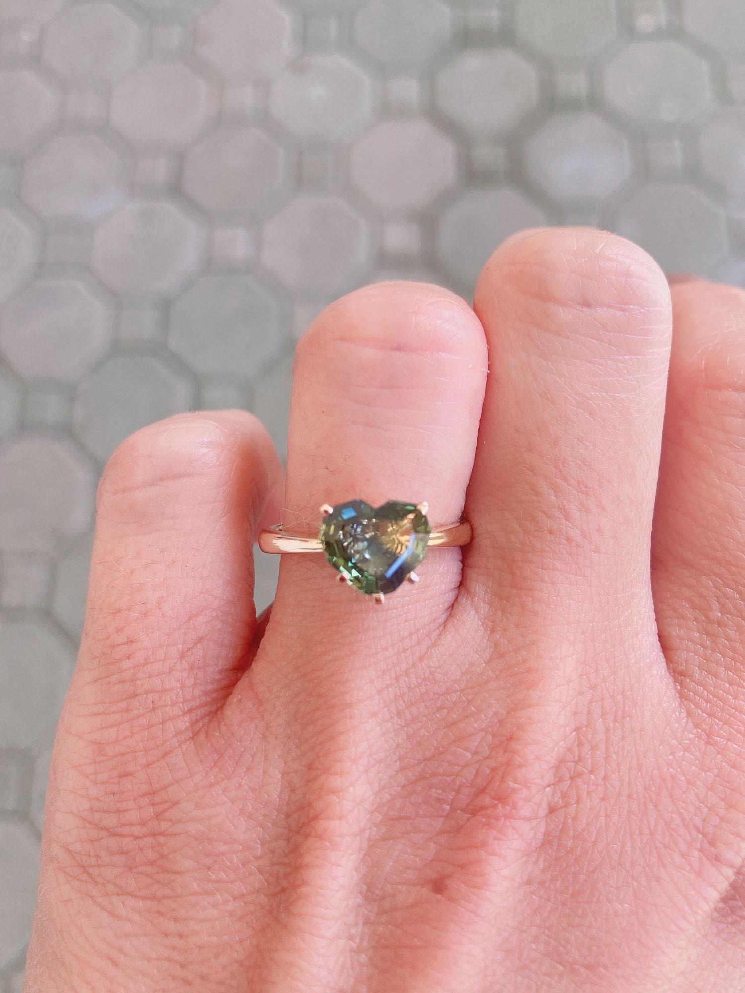 2.49ct Heart-Shaped Teal Parti Sapphire Solitaire Engagement Ring 14K Gold In New Condition In Osprey, FL