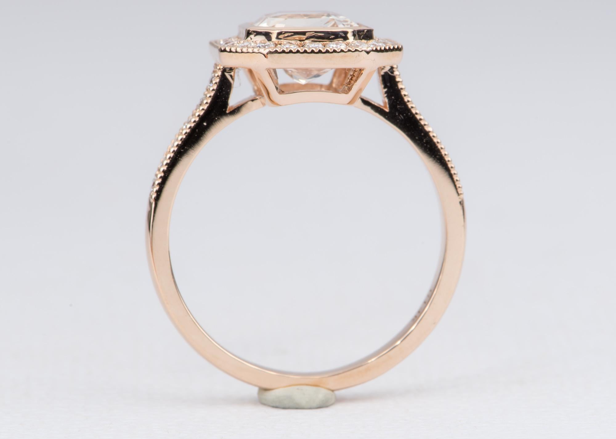 2.49 Carat Light Peach Sapphire Diamond Halo 14 Karat Rose Gold Ring AD1935 In New Condition In Osprey, FL