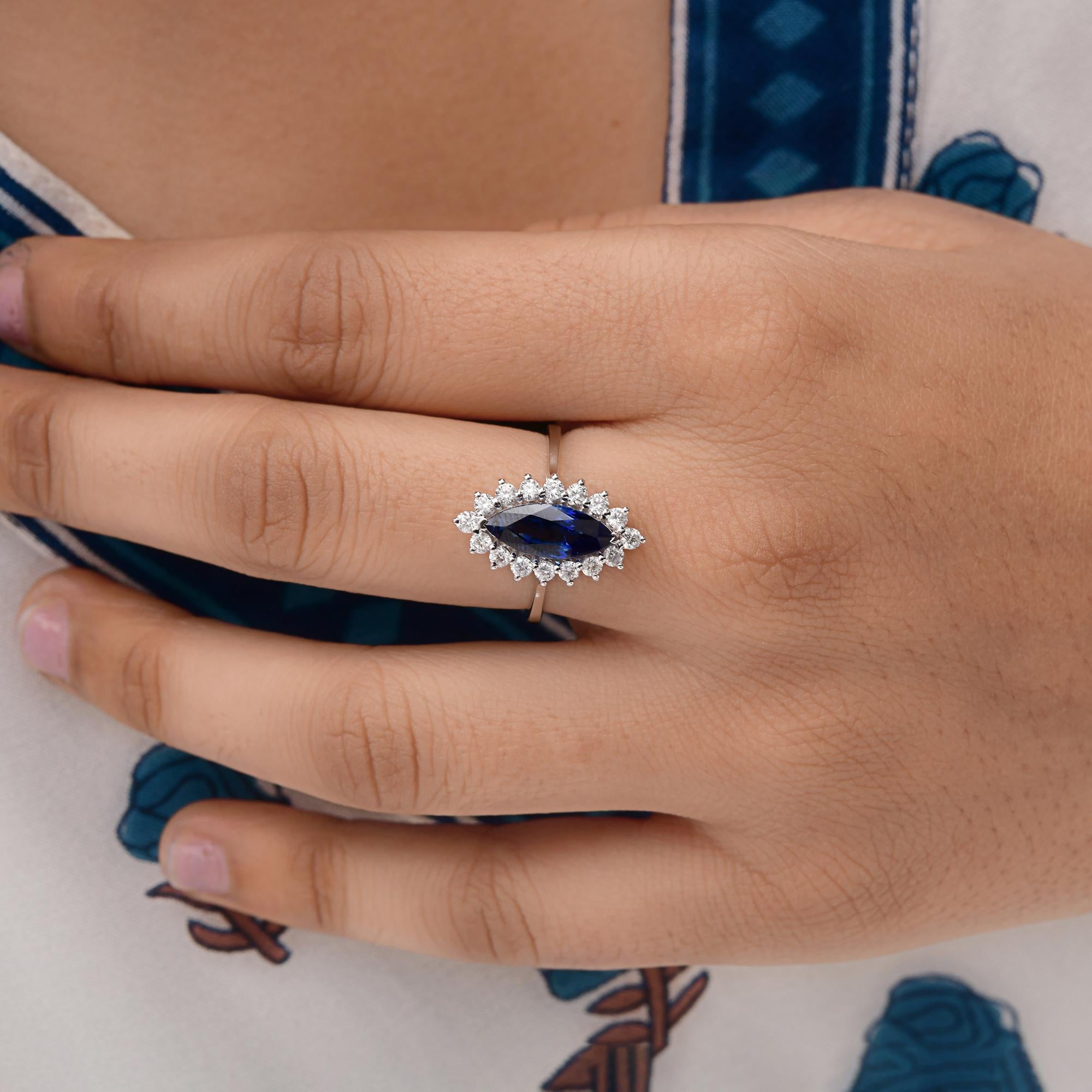 En vente :  2.49ct Marquise Blue Sapphire 0.56ct Diamond Halo Engagement Ring 18k White Gold 2