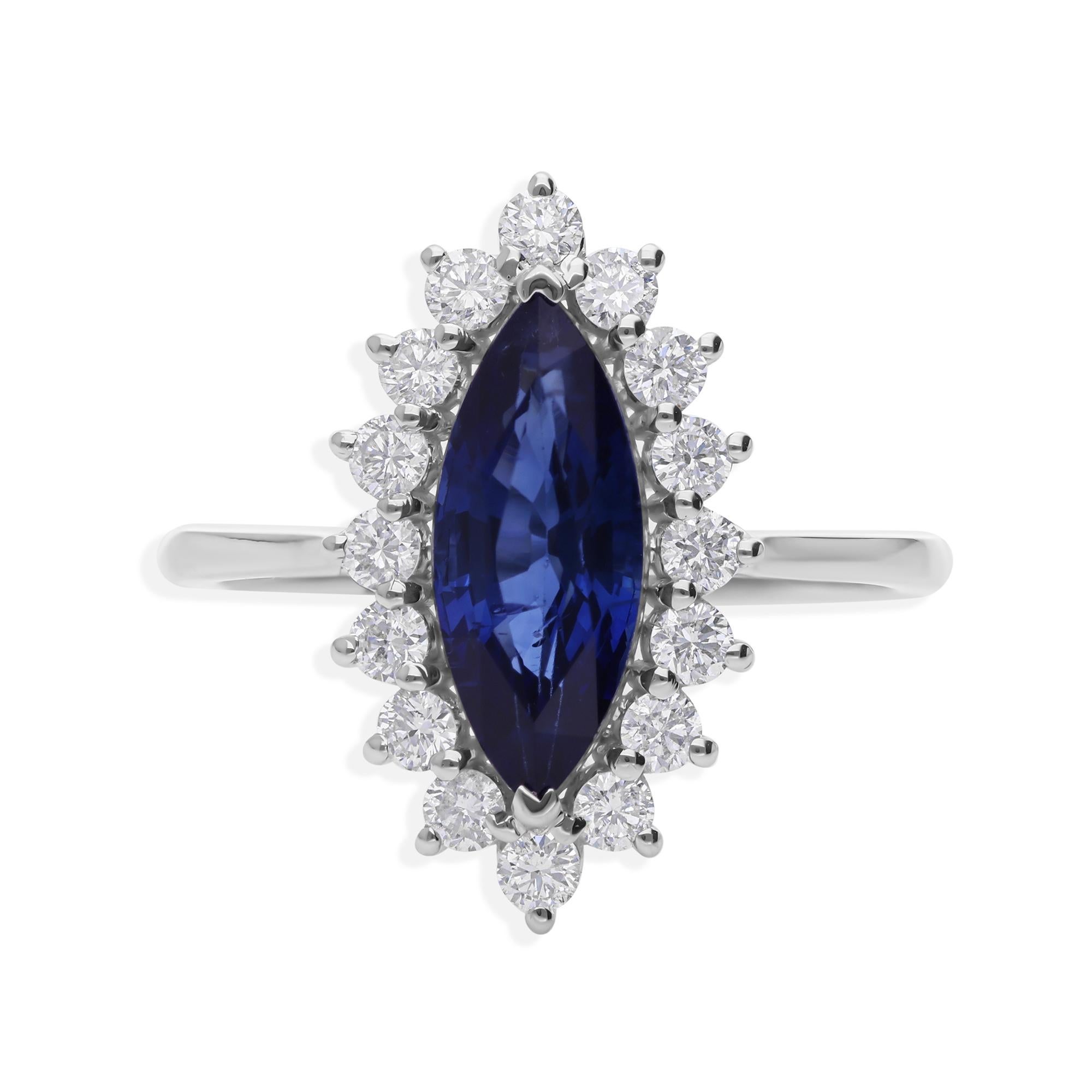 En vente :  2.49ct Marquise Blue Sapphire 0.56ct Diamond Halo Engagement Ring 18k White Gold 7