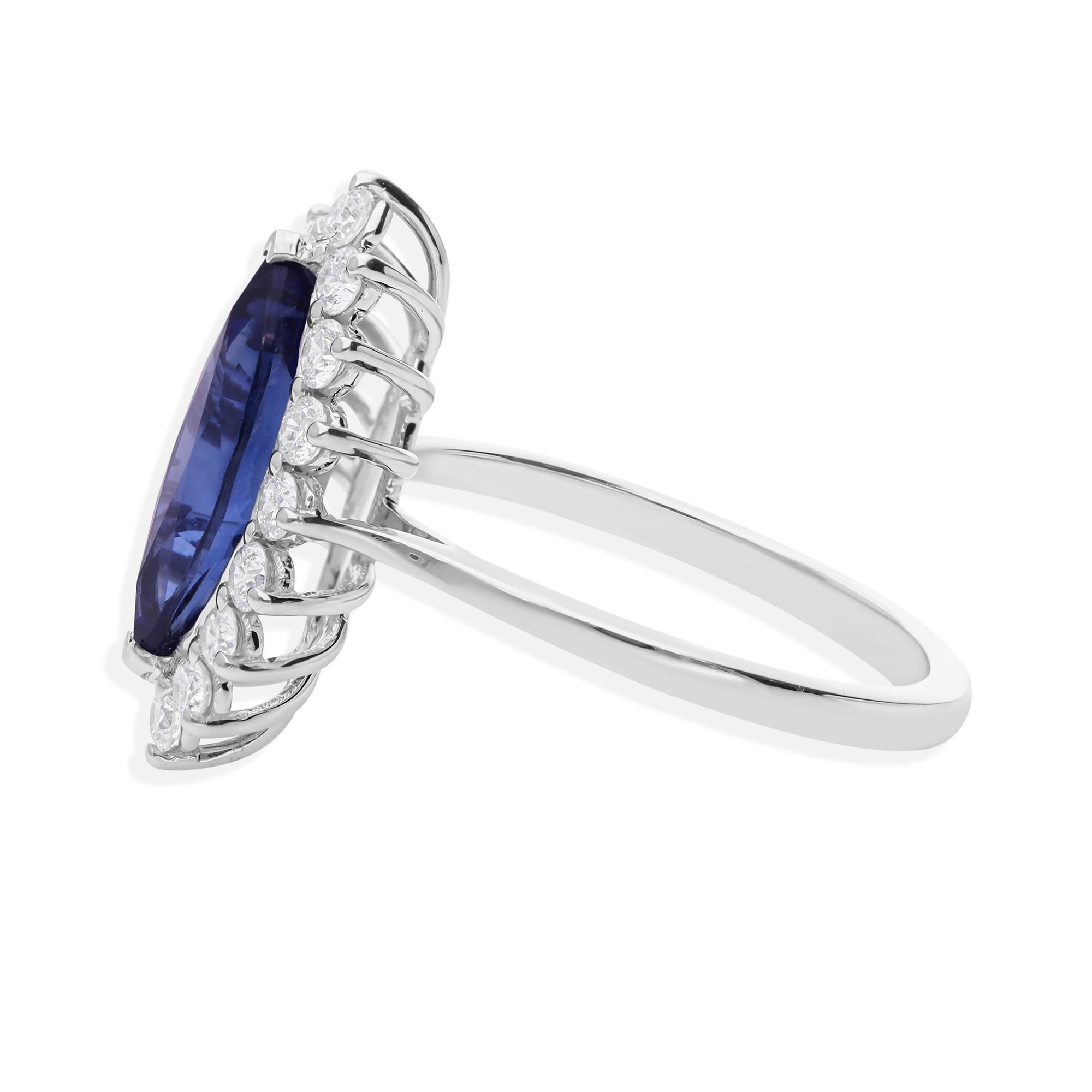 En vente :  2.49ct Marquise Blue Sapphire 0.56ct Diamond Halo Engagement Ring 18k White Gold 8
