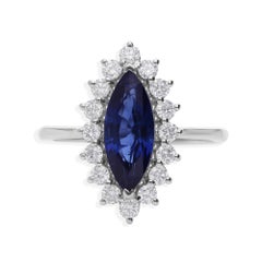 2.49ct Marquise Blue Sapphire 0.56ct Diamond Halo Engagement Ring 18k White Gold