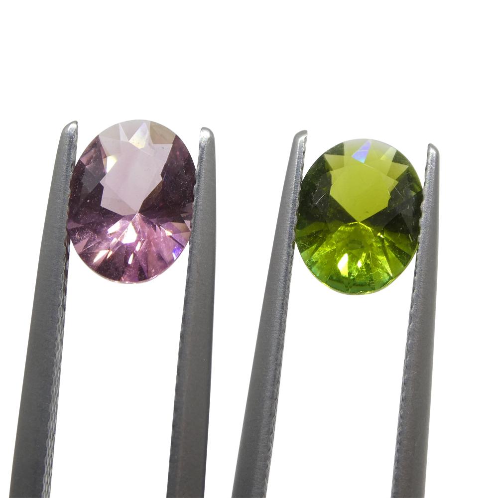 Brilliant Cut 2.49ct Pair Oval Pink/Green Tourmaline from Brazil For Sale