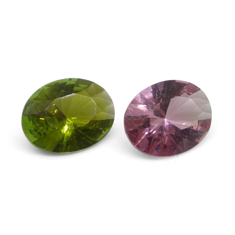 Women's or Men's 2.49ct Pair Oval Pink/Green Tourmaline from Brazil For Sale