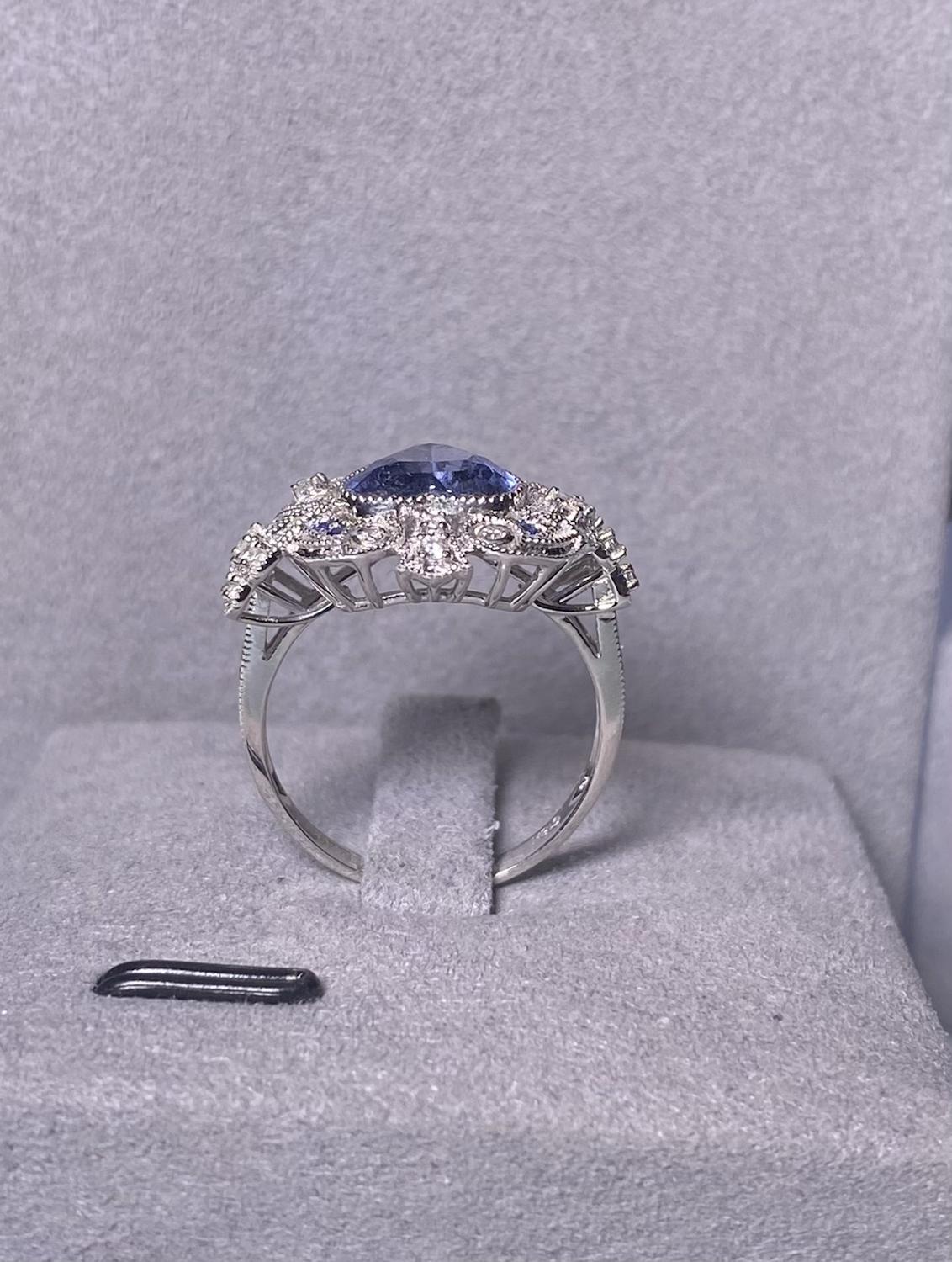 Contemporary 2.49ct Sapphire and Diamond Ring in 18k White Gold