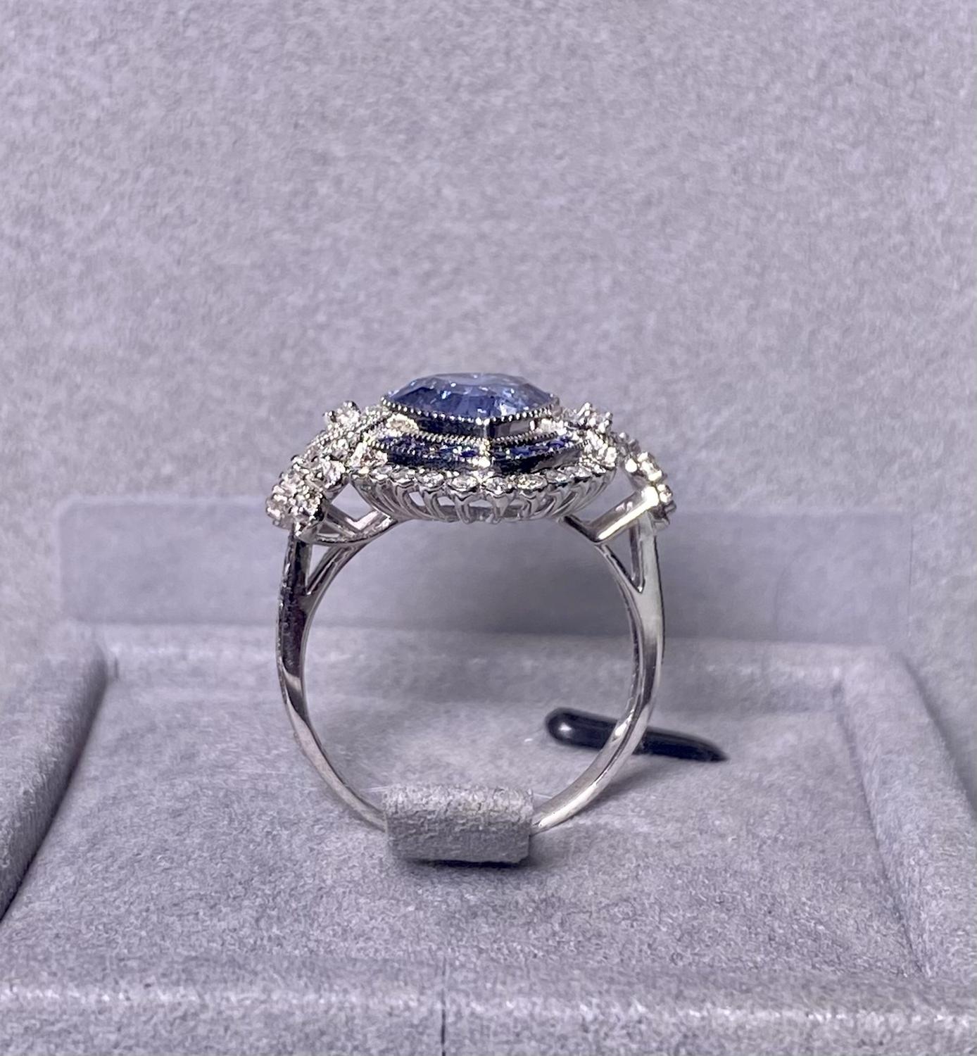 Brilliant Cut 2.49ct Sapphire and Diamond Ring in 18k White Gold