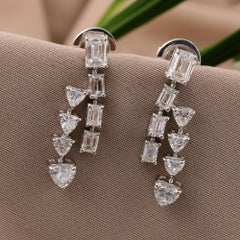2.49Ct SI/H Emerald Heart Cut Diamond Drop Earrings 14K White Gold Fine Jewelry