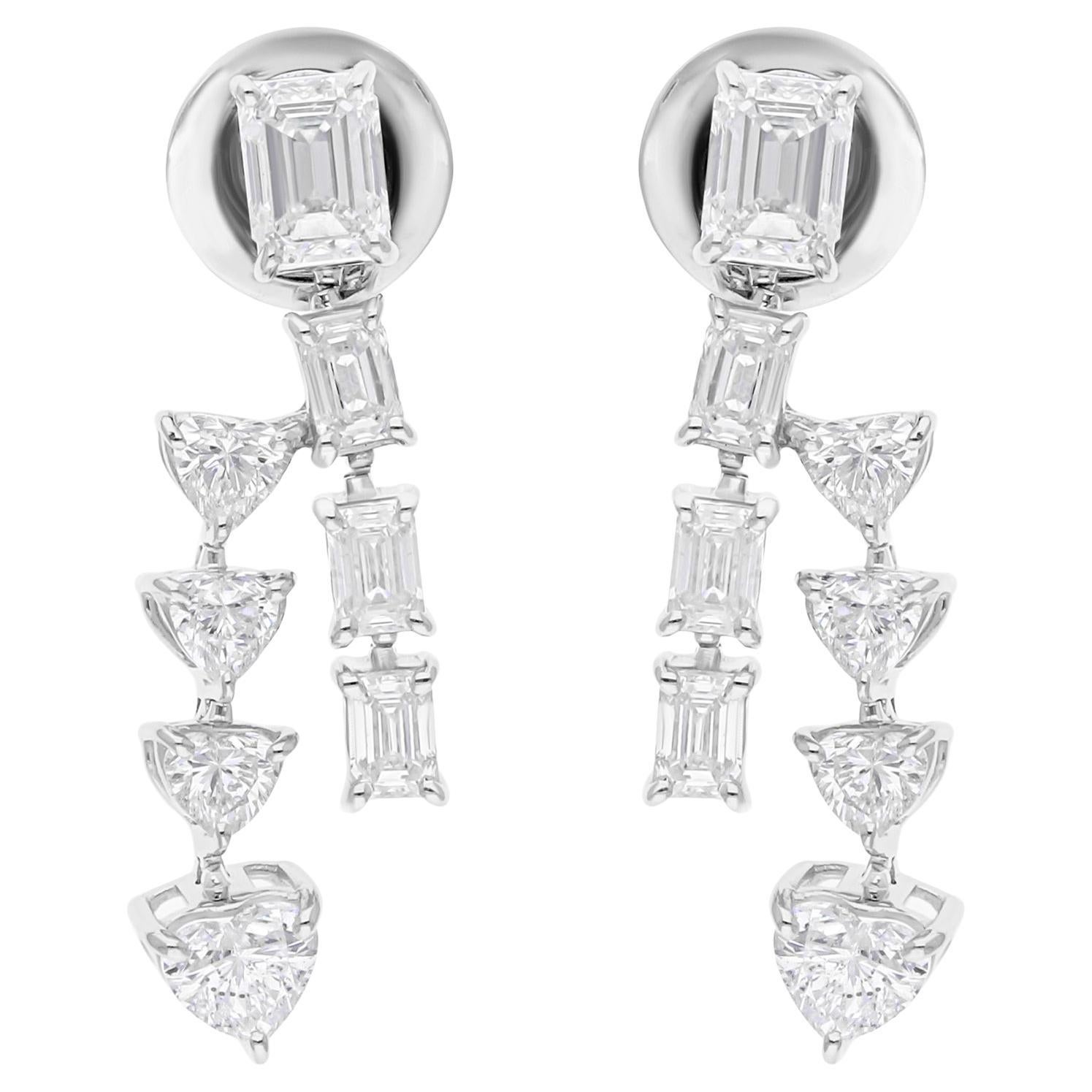 2.49Ct SI/H Emerald Heart Cut Diamond Drop Earrings 18 Karat White Gold For Sale
