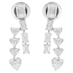 2.49Ct SI/H Emerald Heart Cut Diamond Drop Earrings 18 Karat White Gold