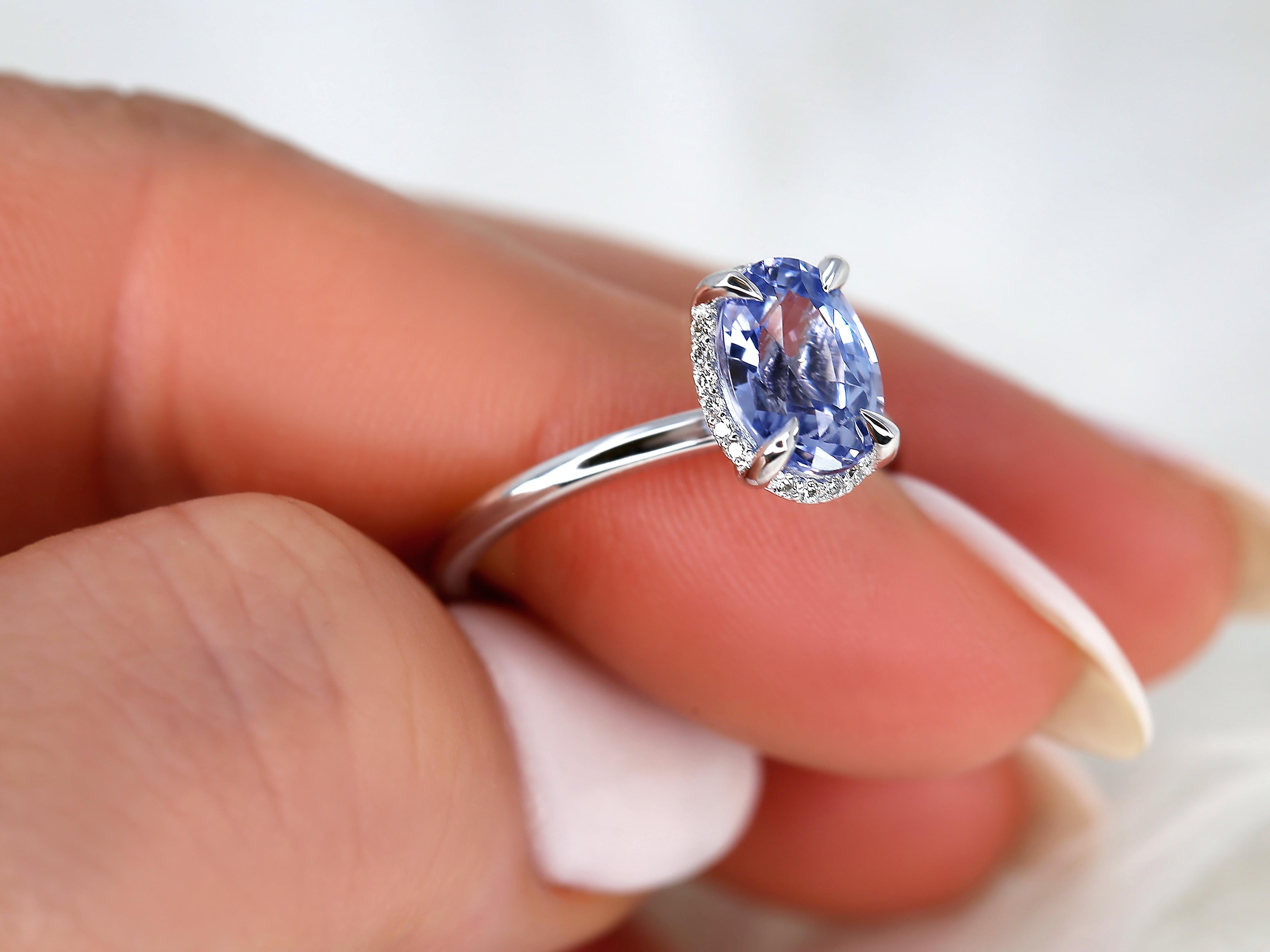 Oval Cut 2.49ct Waverly 14kt Cornflower Sapphire Diamond Unique Hidden Halo Ring For Sale