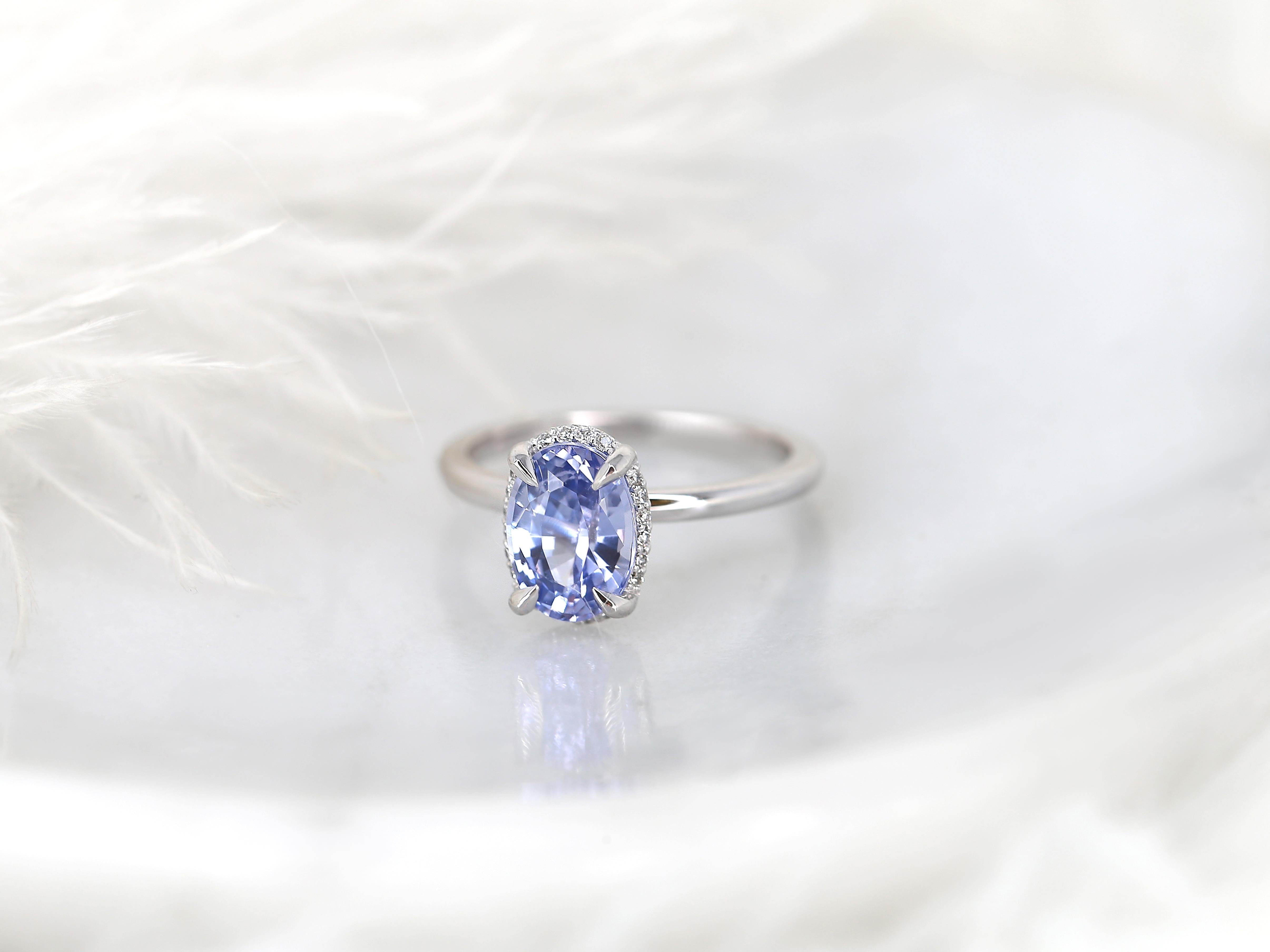 2.49ct Waverly 14kt Cornflower Sapphire Diamond Unique Hidden Halo Ring In New Condition For Sale In Chicago, IL