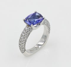 2.49cts Cushion Cut Tanzanite and Natural Diamond Ring in Platinum
