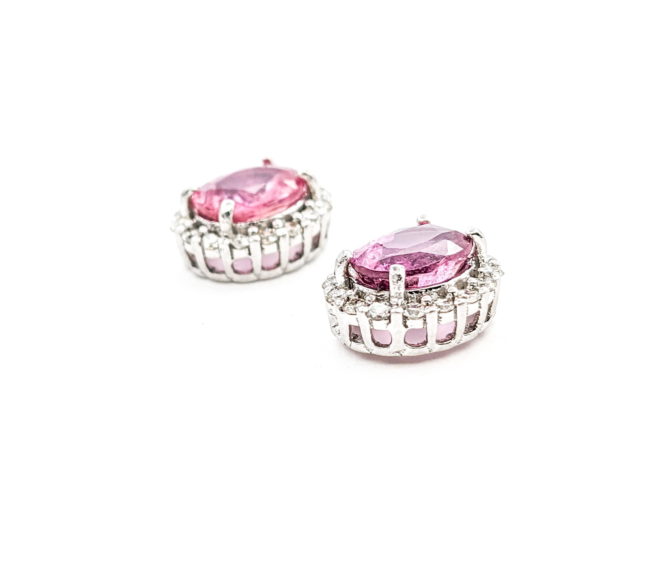 2.49ctw Pink Sapphires & Diamonds Stud Earring In White Gold In Excellent Condition For Sale In Bloomington, MN