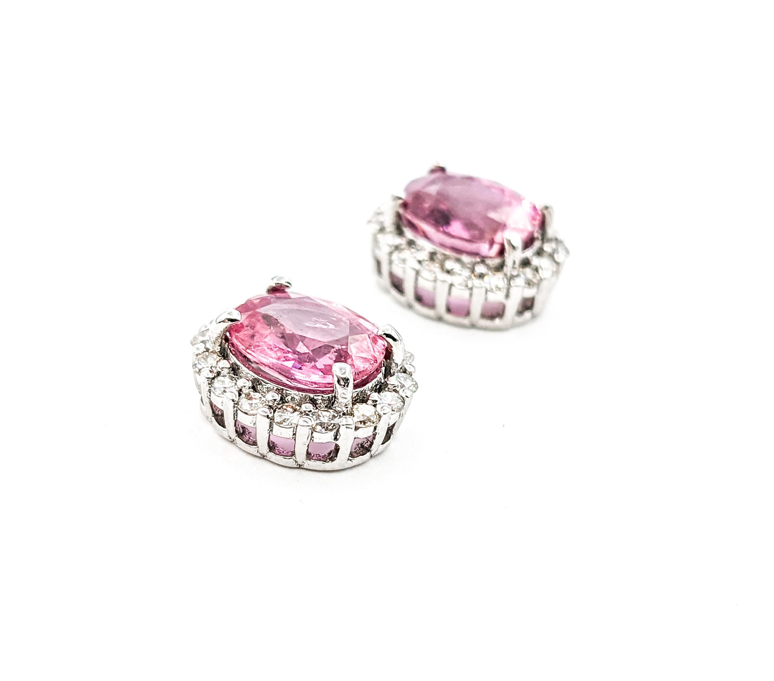 Women's or Men's 2.49ctw Pink Sapphires & Diamonds Stud Earring In White Gold For Sale