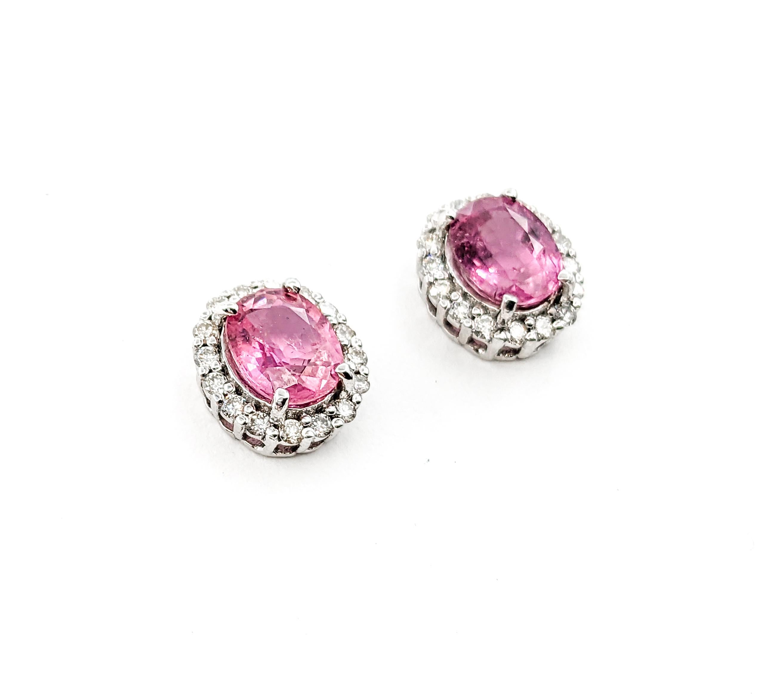 2.49ctw Pink Sapphires & Diamonds Stud Earring In White Gold For Sale 1