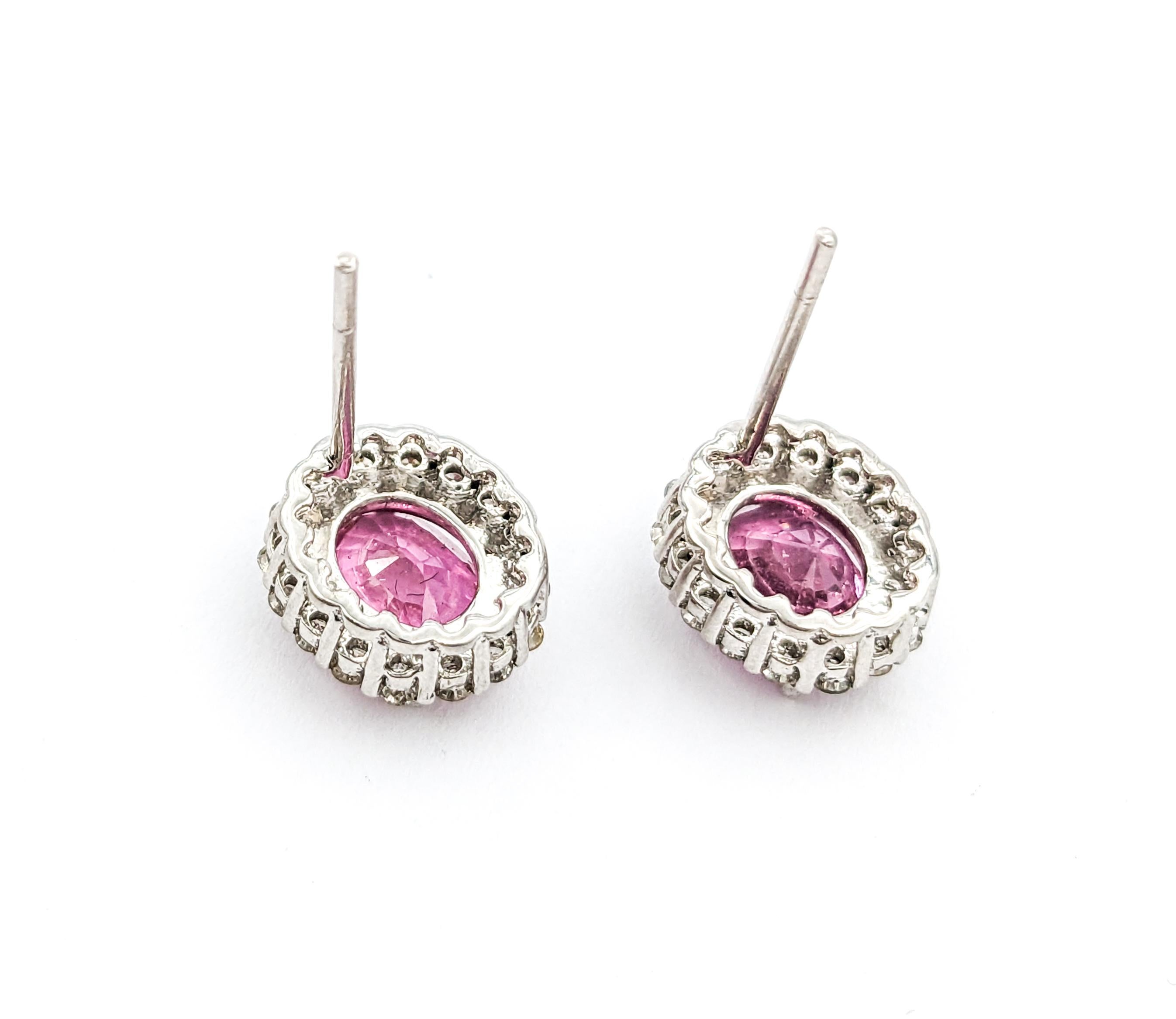 2.49ctw Pink Sapphires & Diamonds Stud Earring In White Gold For Sale 2