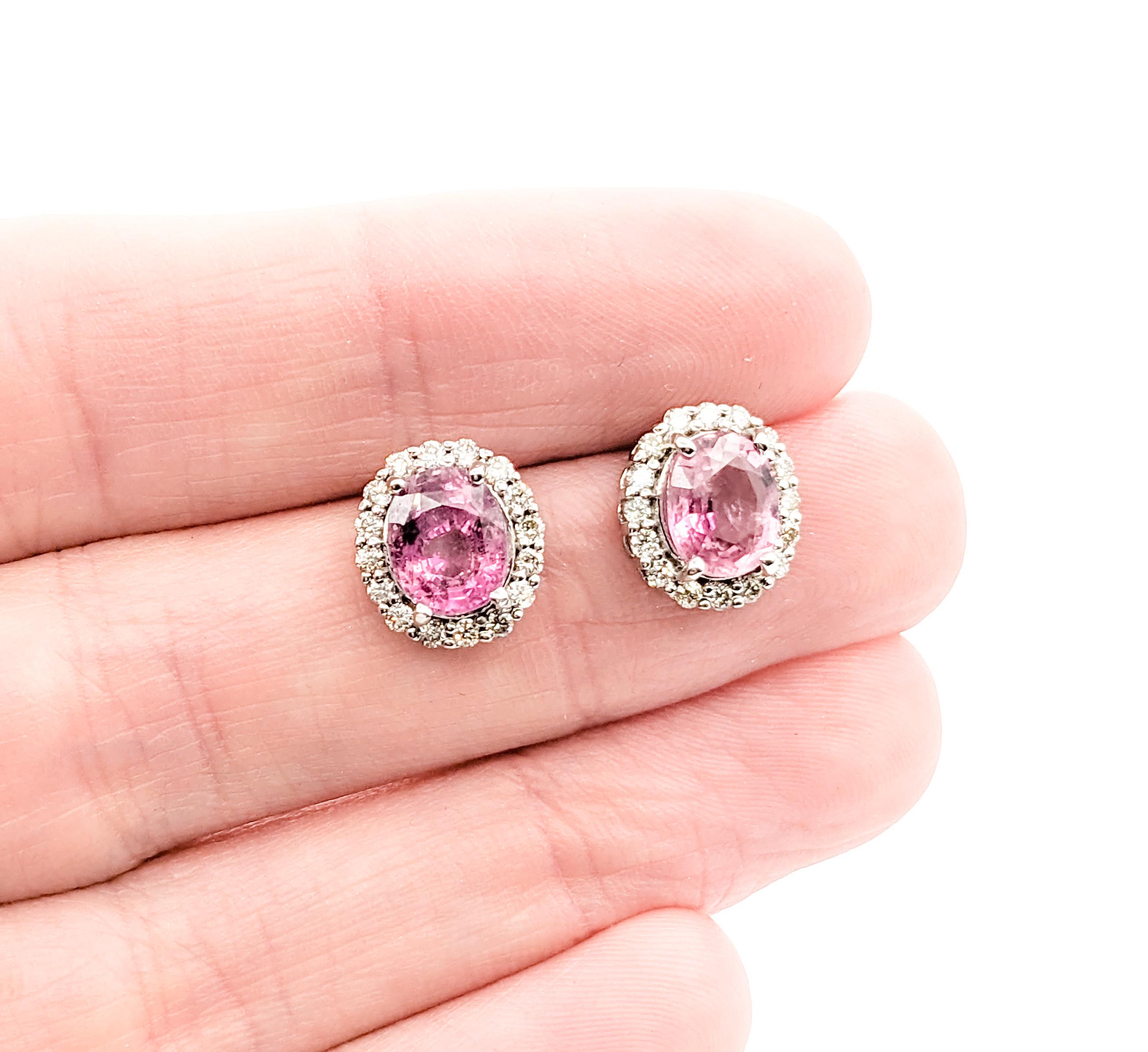 2.49ctw Pink Sapphires & Diamonds Stud Earring In White Gold For Sale 3