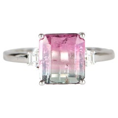2.4ct Bi-Color Tourmaline with Moissanite Sides 14K White Gold Ring R6334