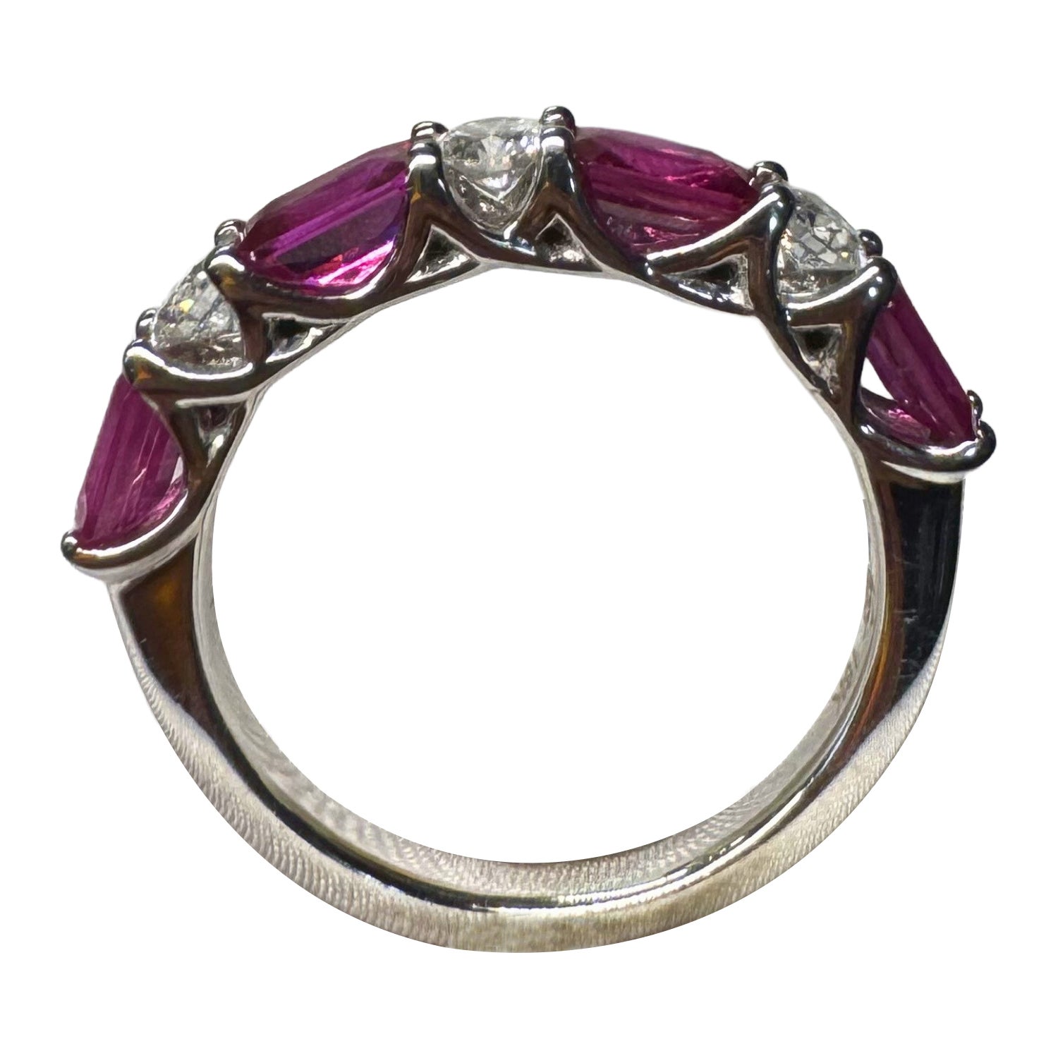 2.4ct Burmese Rubies & .6ct Round Diamond 18k White Gold Half Eternity Band Ring en vente