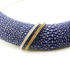 .24 Carat Diamond and .24 Carat Sapphire in 14K Purple Stingray Leather Choker