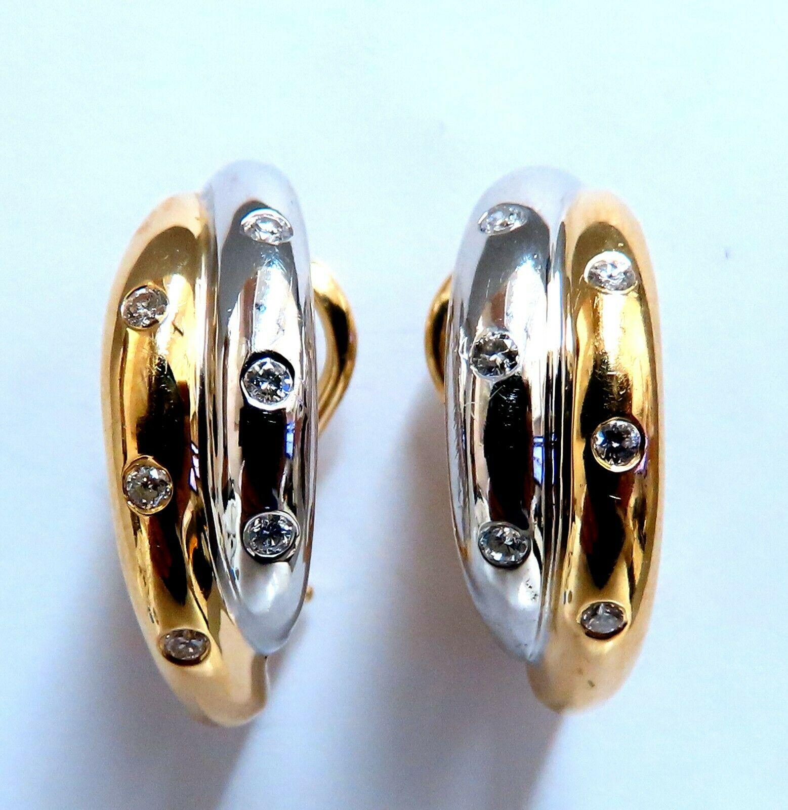 Round Cut .24 Carat Diamonds Semi Hoop Earrings 14 Karat Double Row