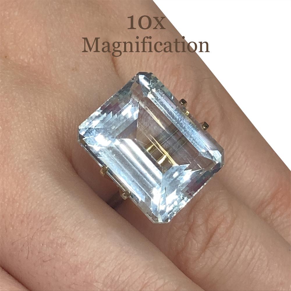 Description:

Gem Type: Aquamarine
Number of Stones: 1
Weight: 24 cts
Measurements: 18.88 x 15.22 x 10.66 mm
Shape: Emerald Cut
Cutting Style Crown: Step Cut
Cutting Style Pavilion: Step Cut
Transparency: Transparent
Clarity: Very Very Slightly