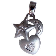 .24ct Heart Stars Moon Natural Diamonds Pendant 18 Karat*