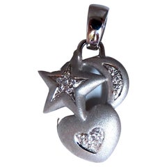 .24ct Pendentif Coeur Etoiles Lune Diamants naturels 18 Karat