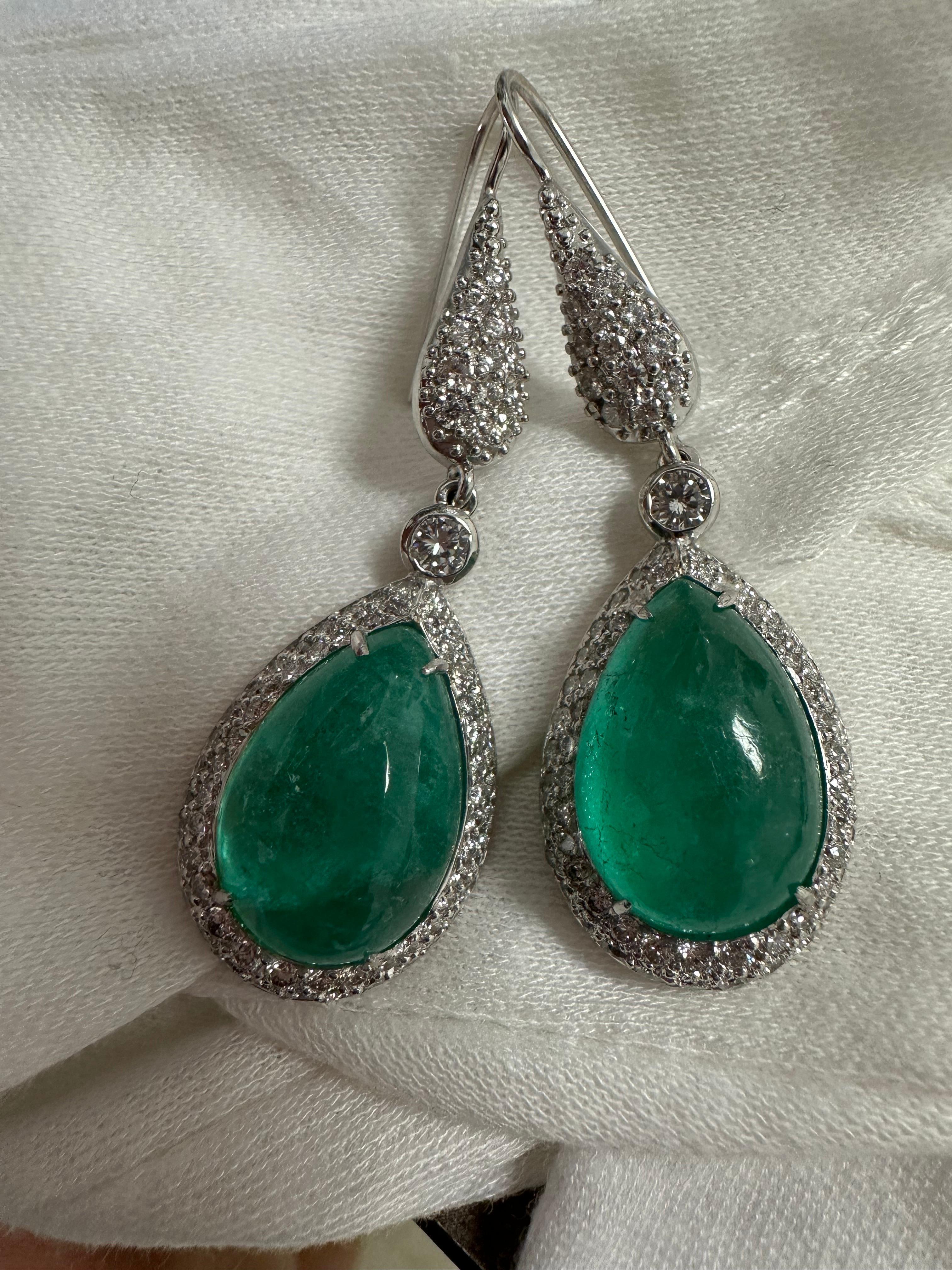 Pear Cut 24ct Important Emerald & Diamond cocktail earrings  For Sale