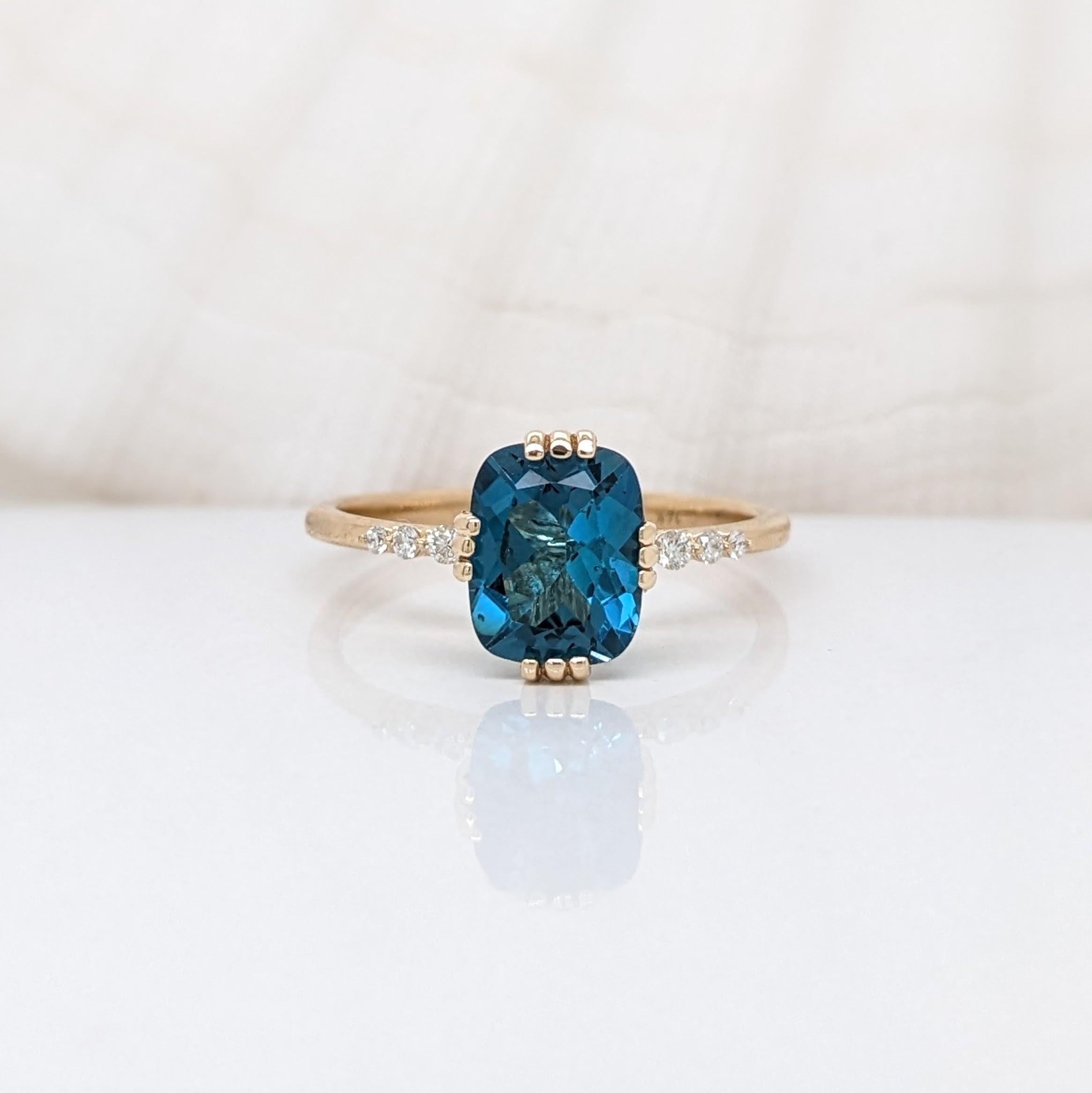 This beautiful ring features a 2.4ct cushion cut London topaz ring in a three prong setting all set in 14k gold. The ring exudes both elegance and durability, making it suitable for everyday wear or special occasions! 


Specifications

Item Type: