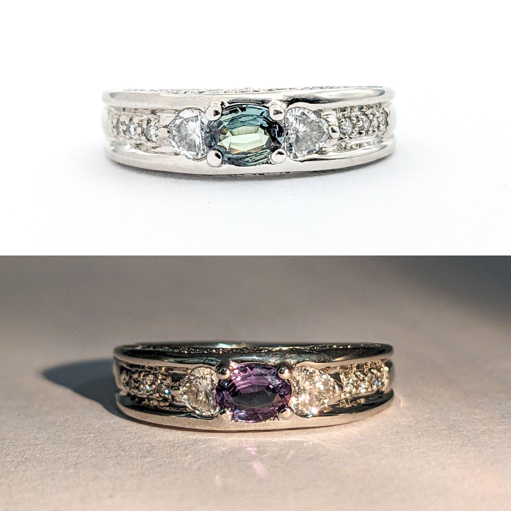 Contemporary .24ct Natural Alexandrite & Diamond Ring In Platinum For Sale