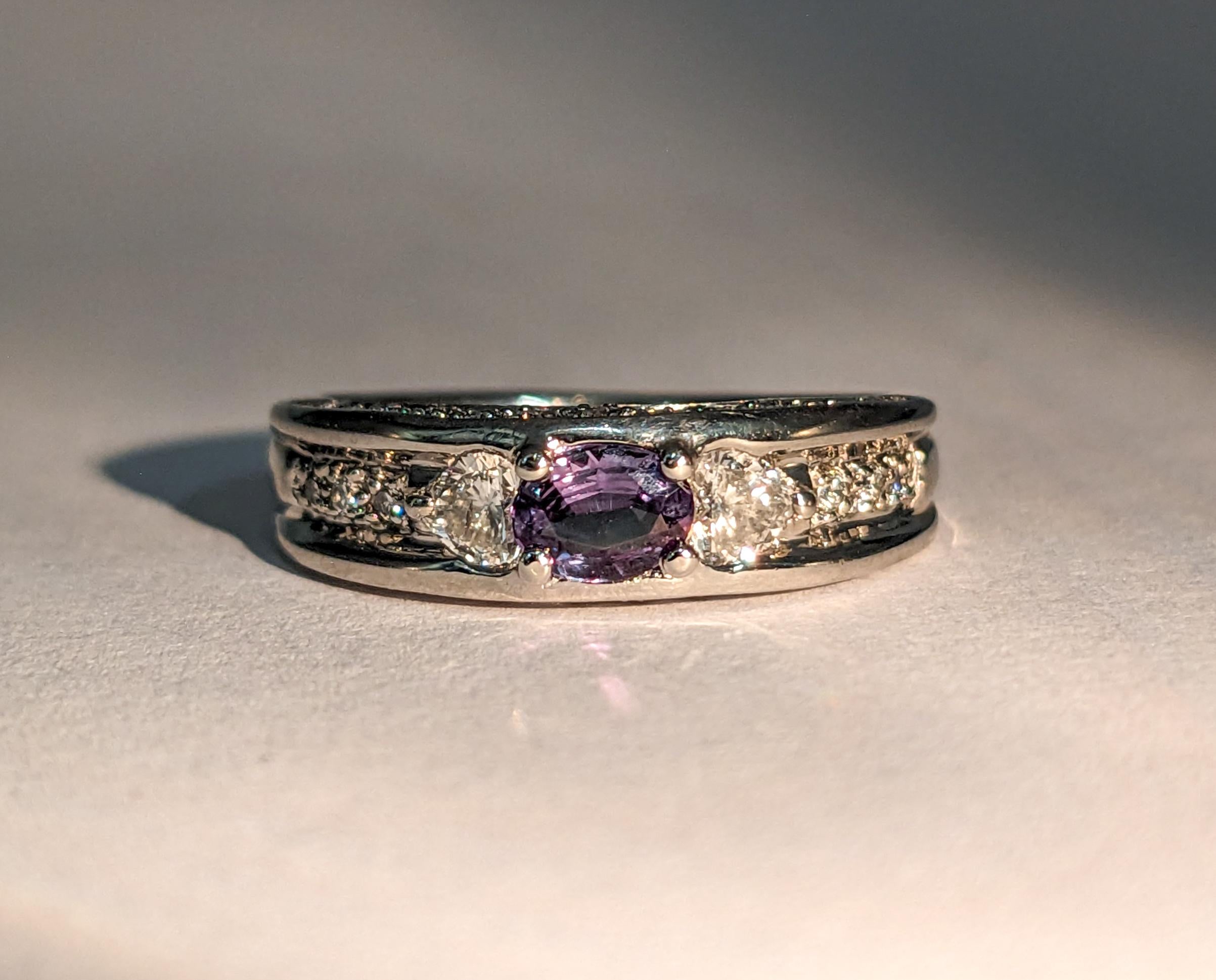 Oval Cut .24ct Natural Alexandrite & Diamond Ring In Platinum For Sale
