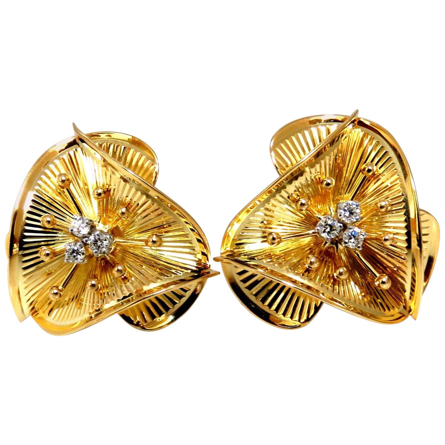 Boucles d'oreilles à clip triangulaires torsadées, ornées de diamants naturels de 0,24 carat, effet 3D, 14 carats*