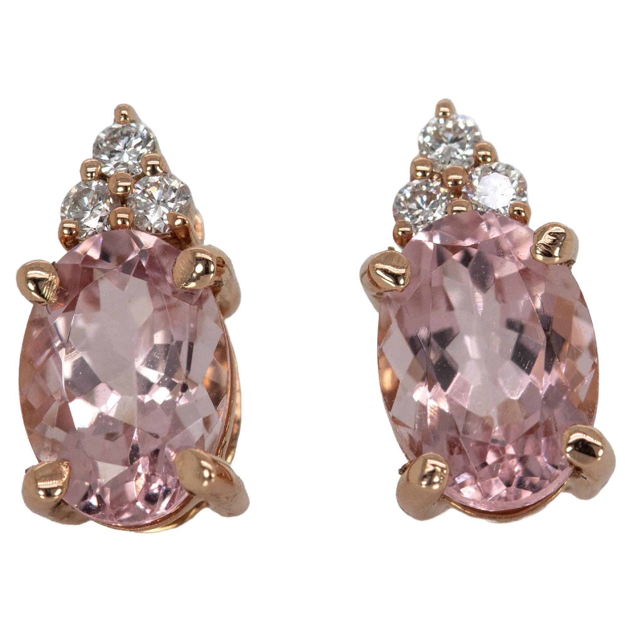 Orecchini con diamanti e morganite rosa da 2,4 carati: Oro massiccio 14K, ovale 7x5mm in vendita