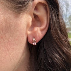 2.4ct Pink Morganite and Diamond Earring Studs: Solid 14K Gold, Oval 7x5mm