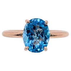2.4 Karat Solitär Schweizer Topas Ring aus massivem 14K Gelbgold  Ovale Form 9x7mm