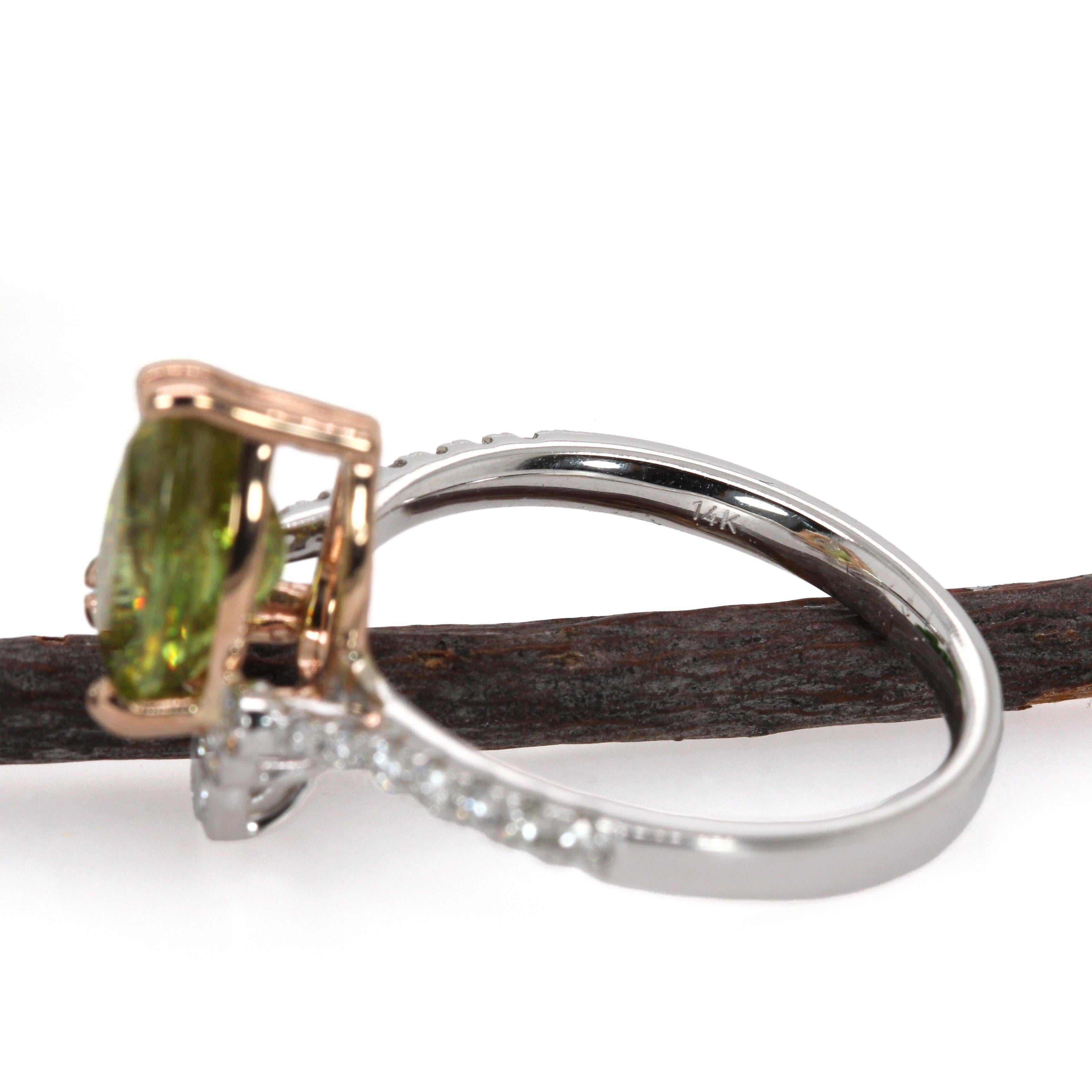 2.4ct Sphene Ring w Natural Diamond Accents in 14K Dual Tone Gold  PE 9x6mm In New Condition For Sale In Columbus, OH