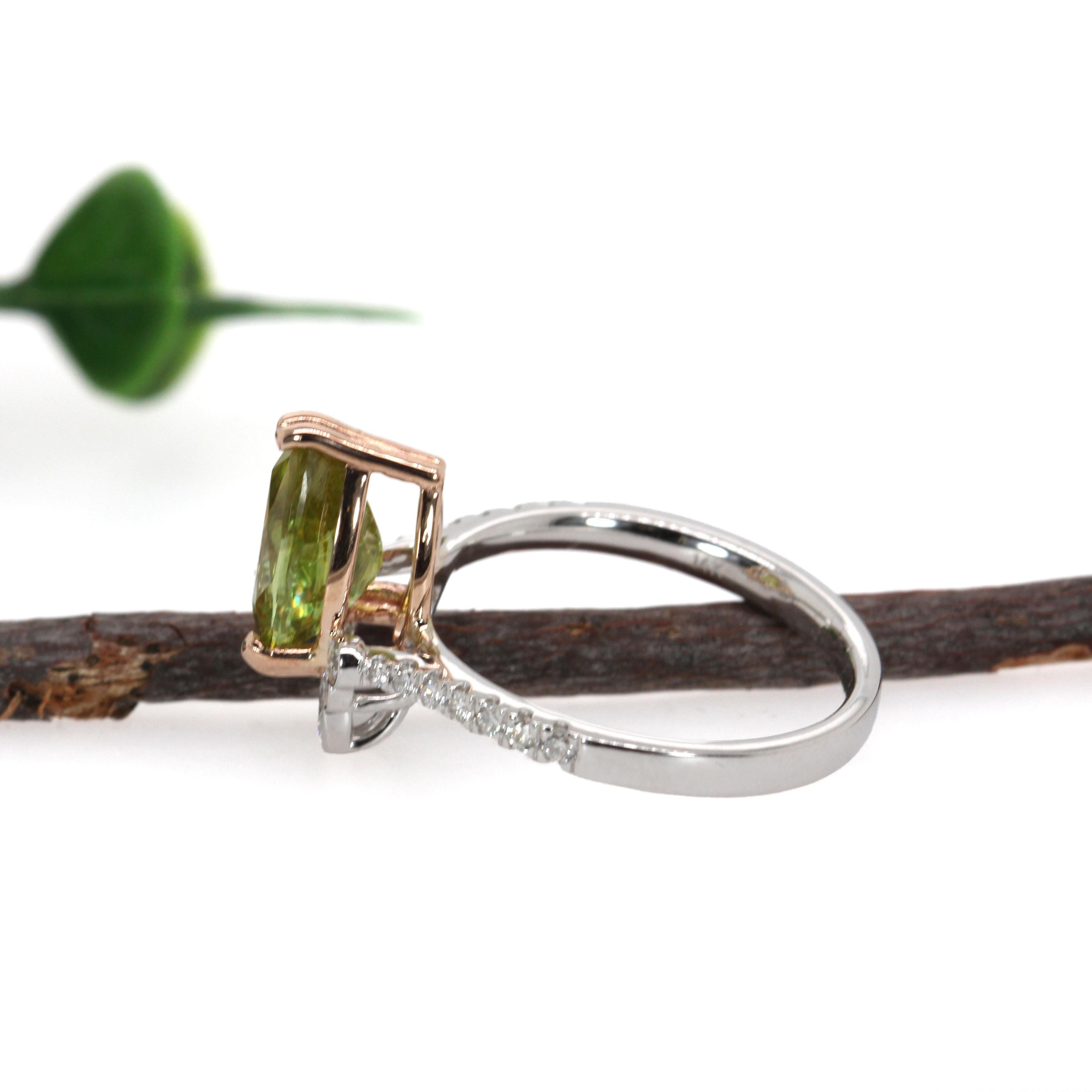 Women's 2.4ct Sphene Ring w Natural Diamond Accents in 14K Dual Tone Gold  PE 9x6mm For Sale