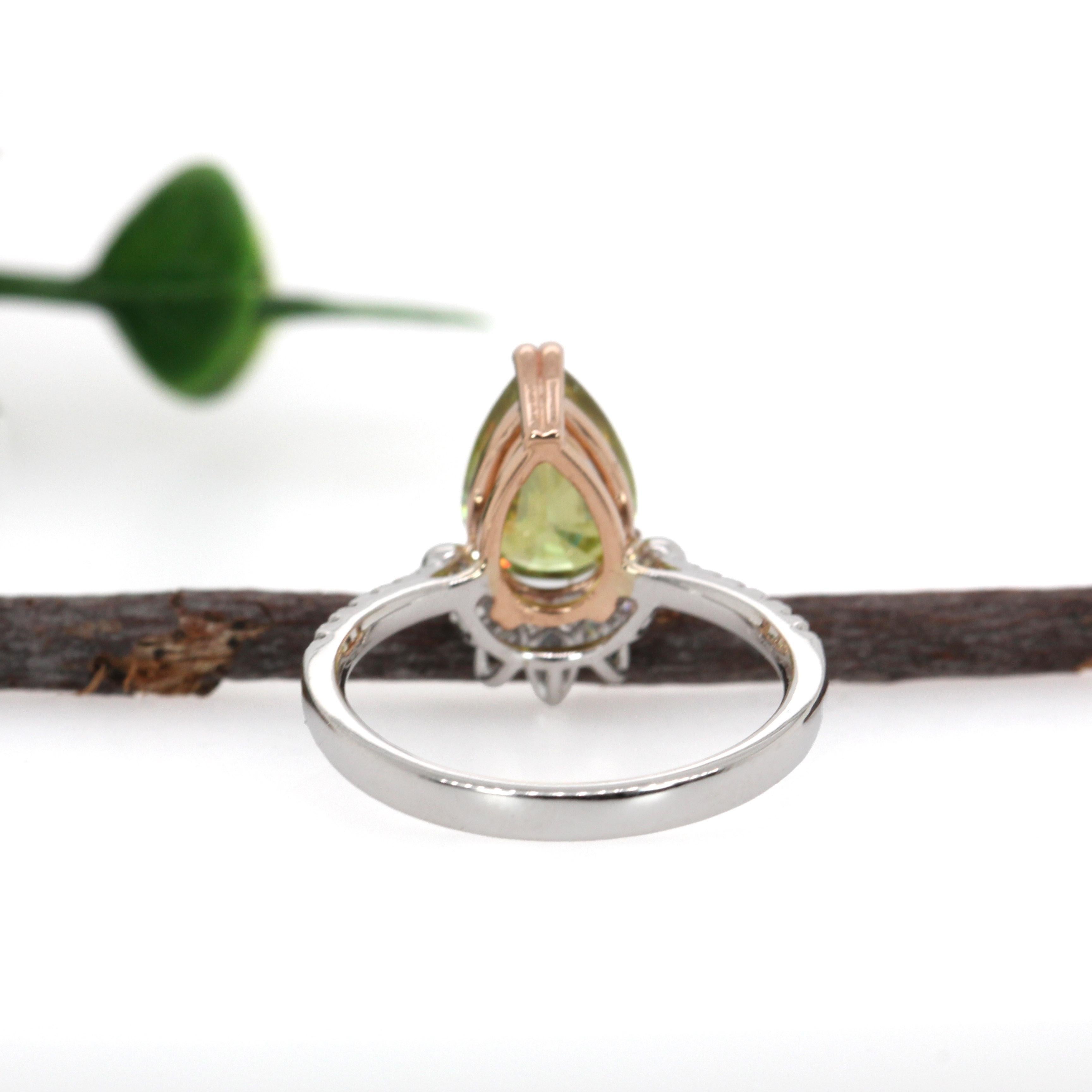 2.4ct Sphene Ring w Natural Diamond Accents in 14K Dual Tone Gold  PE 9x6mm For Sale 1