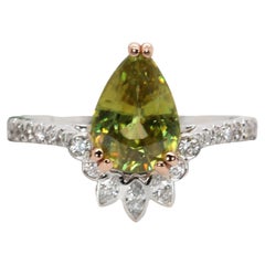 2.4ct Sphene Ring w Natural Diamond Accents in 14K Dual Tone Gold  PE 9x6mm