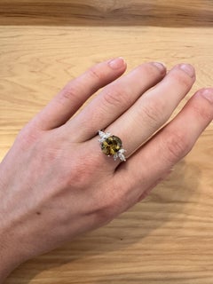 2.4ct Sphene Ring w Natural Diamond Accents in Solid 14K White Gold  OV 9x7mm