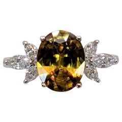 2.4ct Sphene Ring w Natural Diamond Accents in Solid 14K White Gold  OV 9x7mm