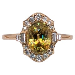 2.4ct Statement Sphene Ring w Natural Diamond Accents in Solid 14K Gold  OV 8x6