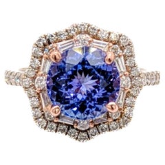 Anillo de tanzanita de 2,4 ct con doble halo de diamantes en oro macizo doble de 14 quilates RD 7mm